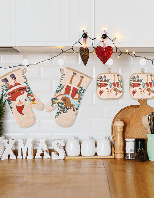 Load image into Gallery viewer, Cute Christmas Oven Mitt - 1 Set Heat Resistant Oven Gloves and Pot Holders for Christmas Kitchen Decoration
