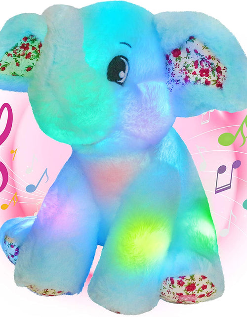 Load image into Gallery viewer, 12‘’ Musical Light up Elephant Plush Toy Floppy LED Stuffed Animals Lullabies Nightlight Bedtime for Kids Birthday Valentines for Toddlers, Blue
