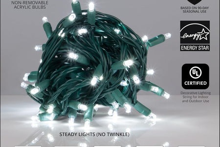 50 5Mm LED Cool White Christmas Lights, 6" Spacing, 25' White LED Christmas Lights Outdoor Tree Lights Holiday Lights Mini Lights Party House Bedroom String Lights