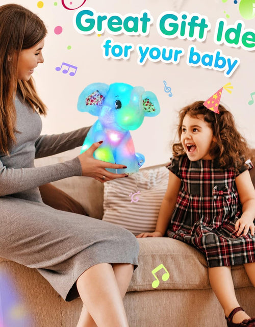 Load image into Gallery viewer, 12‘’ Musical Light up Elephant Plush Toy Floppy LED Stuffed Animals Lullabies Nightlight Bedtime for Kids Birthday Valentines for Toddlers, Blue
