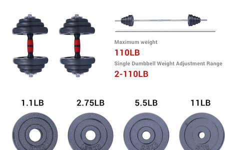 Adjustable Dumbbells, Barbell Weight Set, Dumbbell Set, Weights Adjustable 22/33/44/66/105 Lbs Home Gym 2 in 1, Anti-Slip Handle, All-Purpose, Office, Fitness